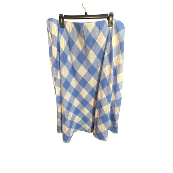 Lane Bryant A-Line Blue & White Checkered Midi Skirt Size 22/24 Linen & Viscose - Picture 3 of 6